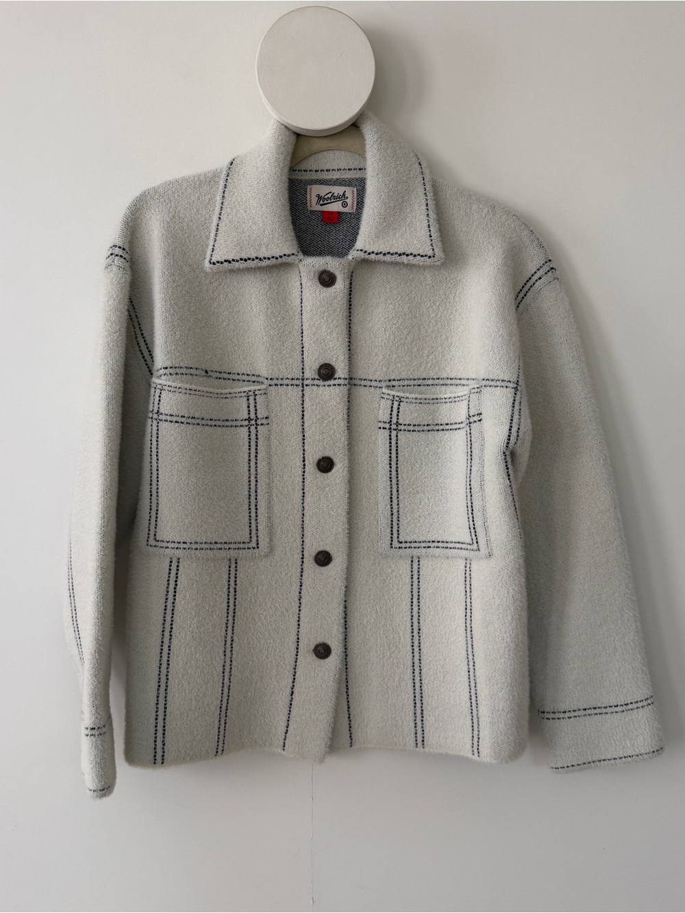 Woolrich Cream Shacket with Navy Contrast Stitching